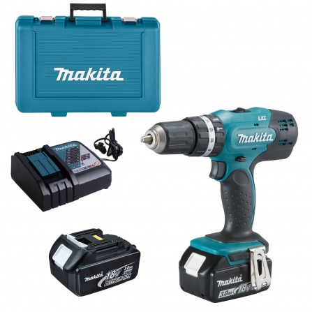 Akumuliatorinio smūginio suktuvo Makita DHP453RFE rinkinys, 18 V, 2 x 3 Ah, įkroviklis + lagaminas