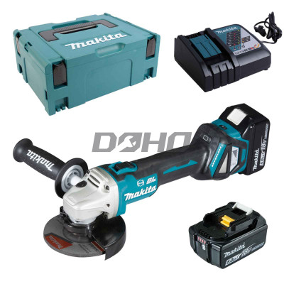 Akumuliatorinio kampinio šlifuoklio Makita DGA513RTJ rinkinys, 18 V, 125 mm, 2 x 5 Ah, įkroviklis + lagaminas