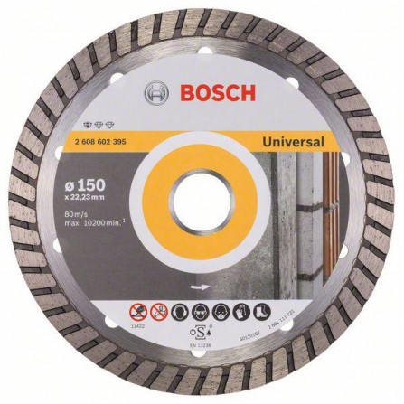 Universalus deimantinis pjovimo diskas statyboms Bosch Standard Turbo, 150 x 22,23 x 2,5 mm, 1 vnt.