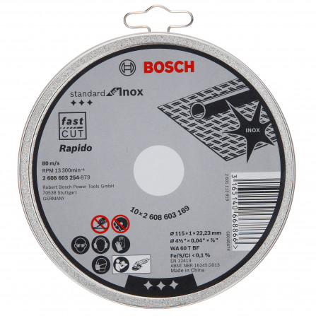 Pjovimo diskas plienui Bosch,Inox Rapido WA 60 T BF, 115 mm, 10 vnt.