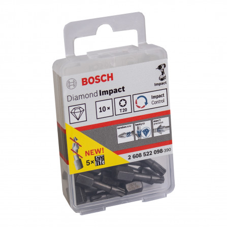 Bosch sukimo antgalių rinkinys Diamond Impact, 10 vnt, T20, 25 mm