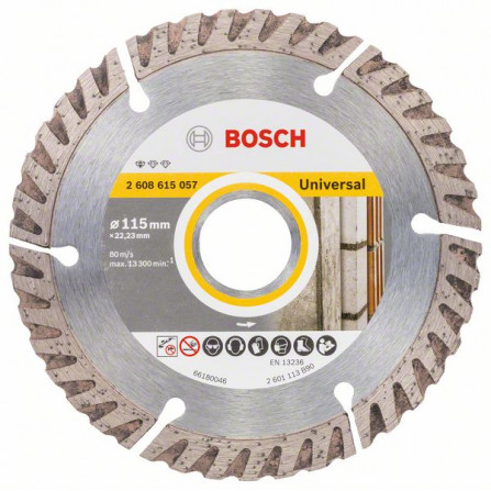 Universalus deimantinis pjovimo diskas statyboms Bosch Standard, 115 x 22,23 x 2 mm, 1 vnt.