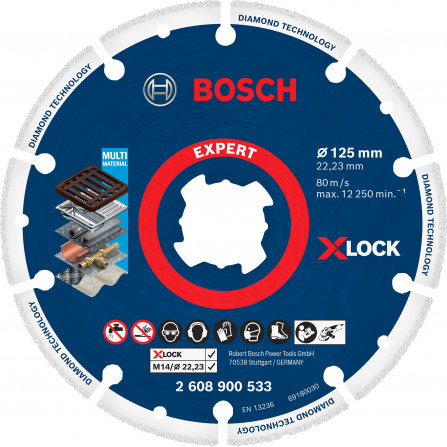 Deimantinis pjovimo diskas ketui ir metalui Bosch,X-Lock, 125 x 22,23 mm, 1 vnt.