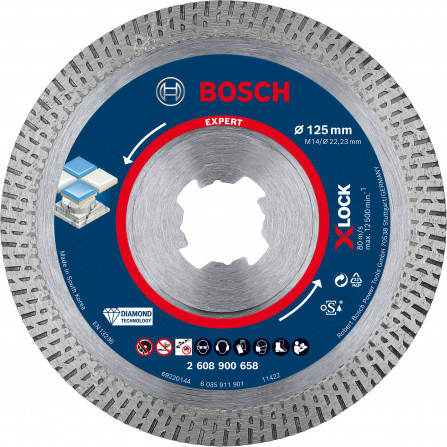 Deimantinis pjovimo diskas kietai keramikai Bosch X-Lock, 125 x 22,23 x 1,6 mm, 1 vnt.
