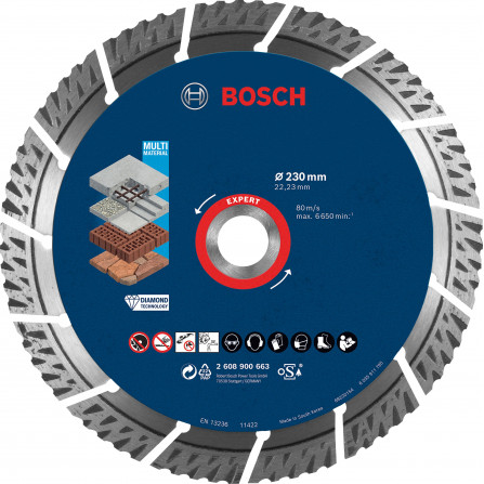 Universalus deimantinis pjovimo diskas statyboms Bosch Expert, 230 x 22,23 x 2,4 mm, 1 vnt.