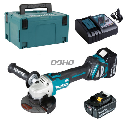 Akumuliatorinio kampinio šlifuoklio Makita DGA511RTJ rinkinys, 18 V, 125 mm, 2 x 5 Ah, įkroviklis + lagaminas