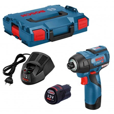 Akumuliatorinio smūginio suktuvo Bosch GDR 12V-110 rinkinys, 12 V, 2 x 3,0 Ah, įkroviklis + lagaminas