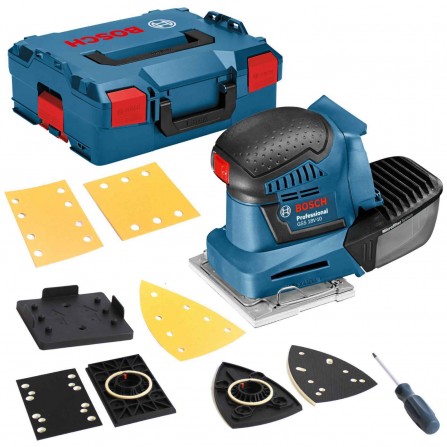 Akumuliatorinis plokštuminis šlifuoklis Bosch GSS 18V-10, 18 V, lagaminas + priedai