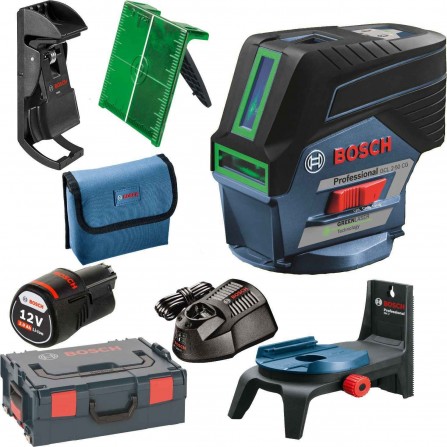 Akumuliatorinio žalio lazerinio nivelyro Bosch GCL 2-50 CG rinkinys, 12 V, 1 x 2,0 Ah, įkroviklis, lagaminas + priedai