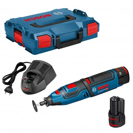 Akumuliatorinio rotacinio įrankio Bosch GRO 12V-35 rinkinys, 12 V, 2 x 2 Ah, įkroviklis + lagaminas