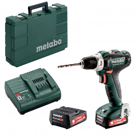 Akumuliatorinio gręžtuvo - suktuvo Metabo PowerMaxx BS 12 (601036500) rinkinys, 12 V, 2 x 2 Ah, įkroviklis + lagaminas