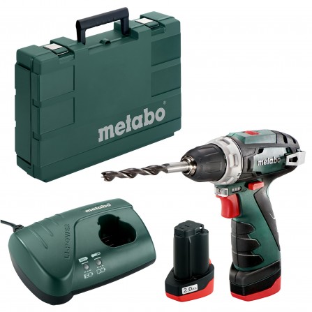 Akumuliatorinio gręžtuvo - suktuvo Metabo PowerMaxx BS Basic (600080500) rinkinys, 10,8 V, 2 x 2 Ah, įkroviklis + lagaminas
