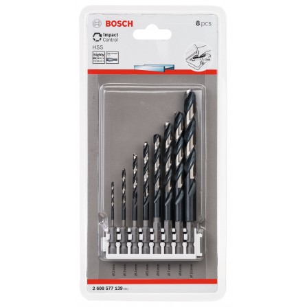 Bosch „Impact Control“ HSS spiralinių grąžtų antgalių rinkinys, 8 vnt.