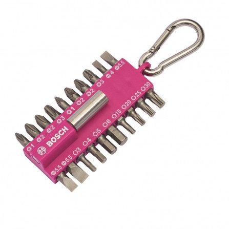 Bosch sukimo antgalių rinkinys su karabinu rožinės spalvos, 21 vnt.