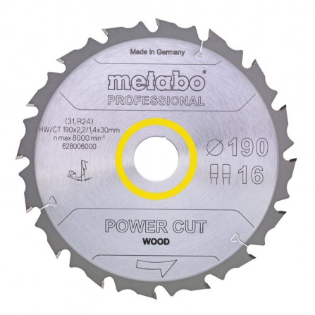 Pjovimo diskas Metabo "power cut wood - professional", 165x20 Z14 FZ/FA 10° (628292000)