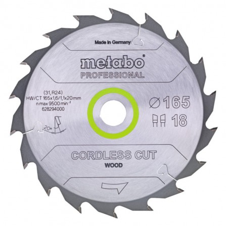 Pjovimo diskas Metabo "cordless cut wood - professional", 165x20 Z36 WZ 15° (628295000)